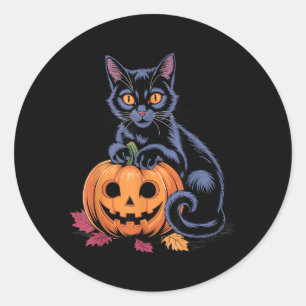 Svart Katt Pumpa Halloween Kostym Retro Höst Runt Klistermärke