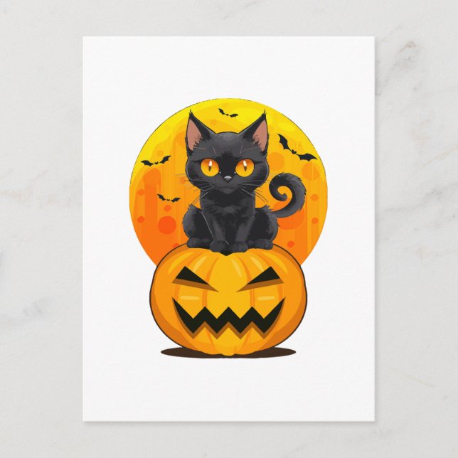 Svart Katt Pumpa Halloween Kostym Vykort (Framsida)