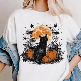 Svart Katt Pumpa Halloween T Shirt