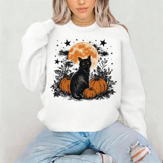 Svart Katt Pumpa Halloween T Shirt