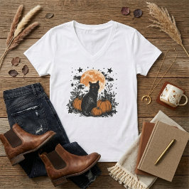 Svart Katt Pumpa Halloween T Shirt