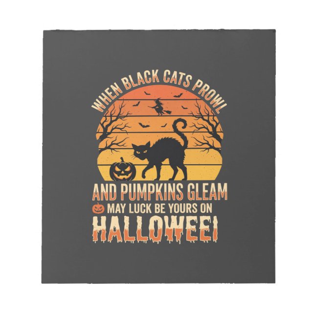 Svart Katt Pumpa Halloween Vektor Design Anteckningsblock (Framsida)