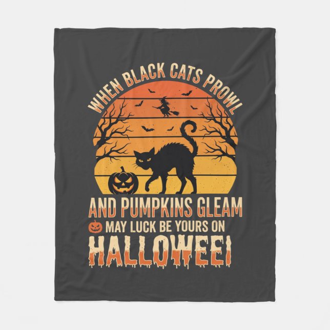 Svart Katt Pumpa Halloween Vektor Design Fleecefilt (Framsidan)