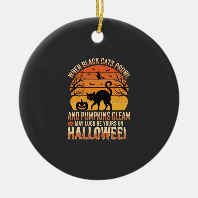 Svart Katt Pumpa Halloween Vektor Design Julgransprydnad Keramik (Framsidan)