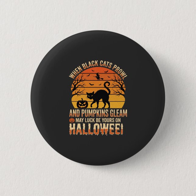 Svart Katt Pumpa Halloween Vektor Design Knapp (Framsida)