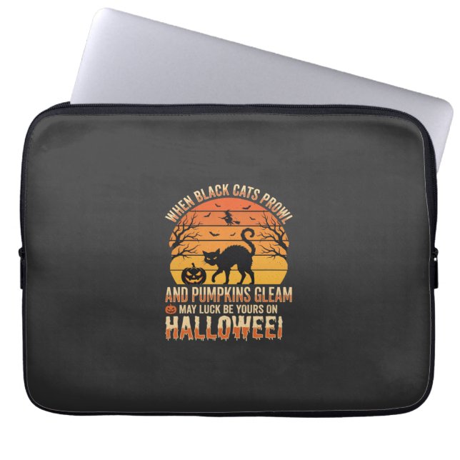 Svart Katt Pumpa Halloween Vektor Design Laptop Fodral (Framsidan)