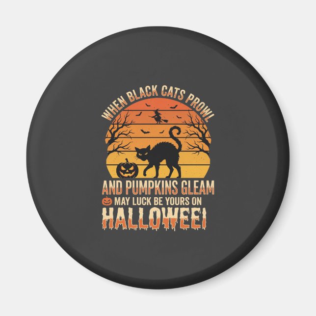 Svart Katt Pumpa Halloween Vektor Design Magnet (Framsidan)
