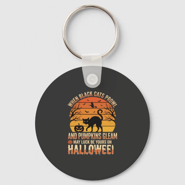 Svart Katt Pumpa Halloween Vektor Design Nyckelring (Framsida)