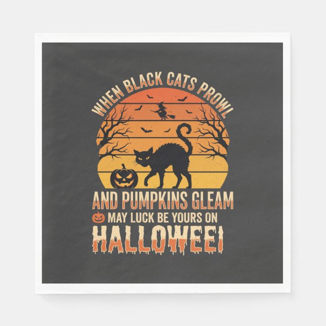 Svart Katt Pumpa Halloween Vektor Design Pappersservett (Framsidan)