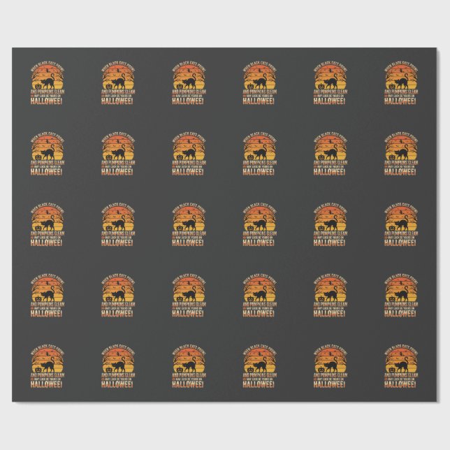Svart Katt Pumpa Halloween Vektor Design Presentpapper (Platt)