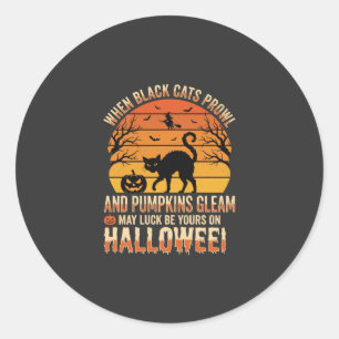 Svart Katt Pumpa Halloween Vektor Design Runt Klistermärke