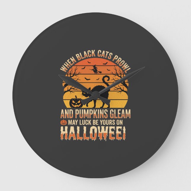 Svart Katt Pumpa Halloween Vektor Design Stor Klocka (Framsida)