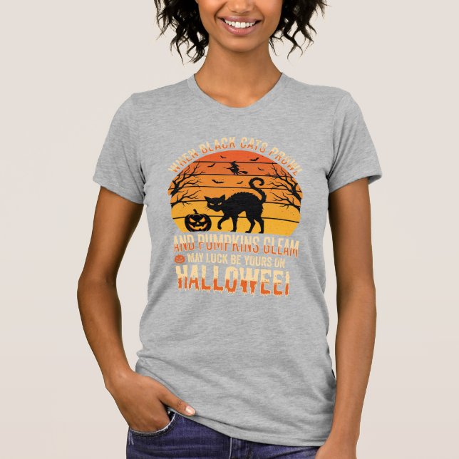 Svart Katt Pumpa Halloween Vektor Design T Shirt (Framsida)