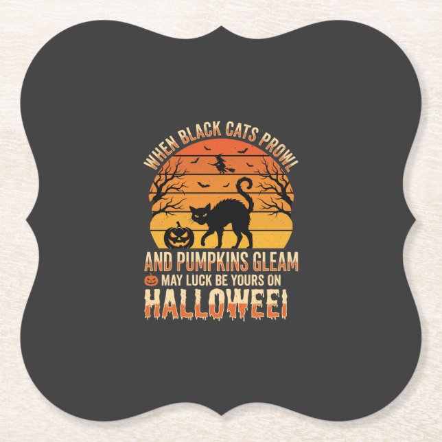 Svart Katt Pumpa Halloween Vektor Design Underlägg Papper (Framsida)
