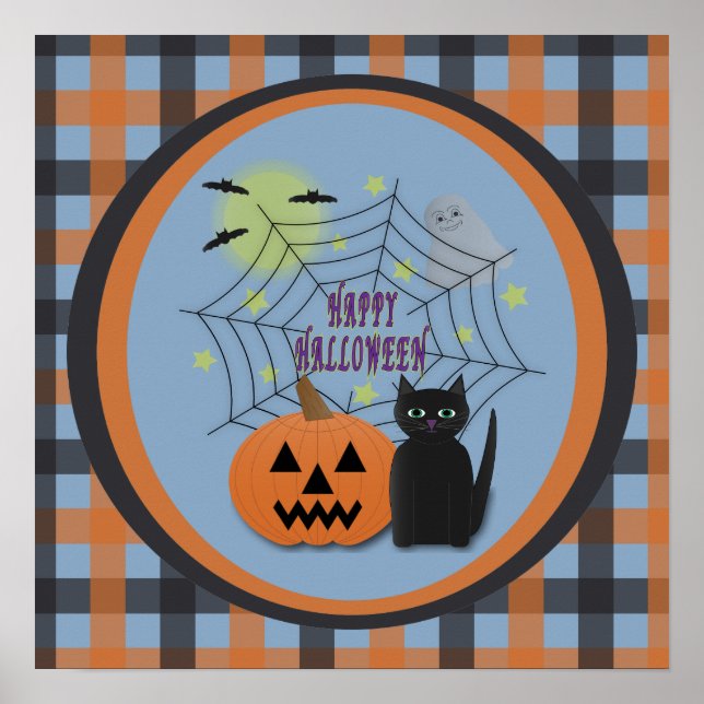 Svart katt & pumpa inte läskig Halloween Poster (Framsidan)