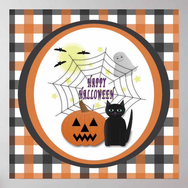 Svart katt & pumpa inte läskig Halloween Poster (Framsidan)