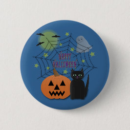 Svart katt & pumpa inte skrämmande Halloween Knapp