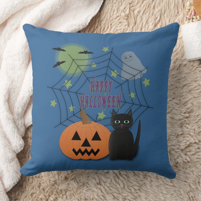 Svart katt & pumpa inte skrämmande Halloween Kudde (Filt)