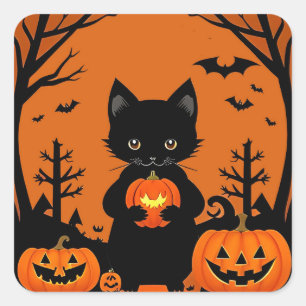 Svart Katt Pumpa Klistermärke för Halloween-dekora