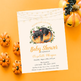 Svart Katt, Pumpa, Ljuslyktor, Prickar Baby Shower Inbjudningar