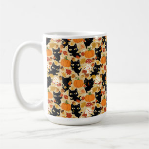 Svart Katt Pumpa Lövverk Kaffemugg