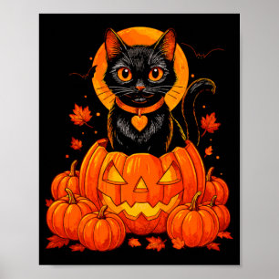 Svart Katt Pumpa Månad Halloween Höst Fall Poster
