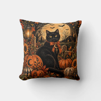 Svart Katt Pumpa Månad Halloween Kudd Kudde