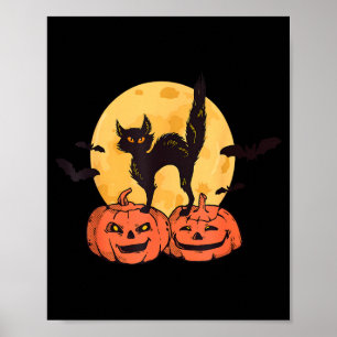 Svart Katt Pumpa Måne Halloween Kostym Katt Älskar Poster