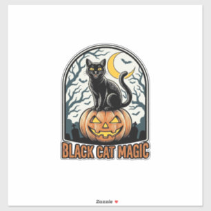 Svart Katt Pumpa Vintage Halloween Gravyr_1 Klistermärken
