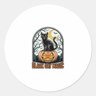 Svart Katt Pumpa Vintage Halloween Gravyr_1 Runt Klistermärke
