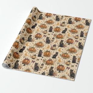 Svart Katt Pumpa Vintage Halloween Presentpapper