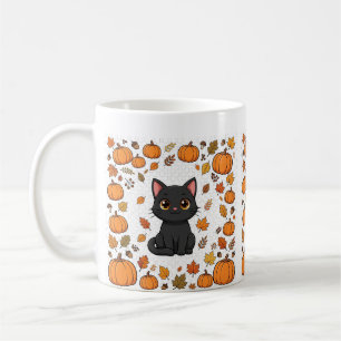 Svart Katt Pumpafält Söt Halloween-konst Kaffemugg
