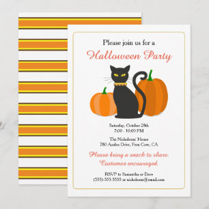 Svart katt & pumpahalloween fest inbjudningar