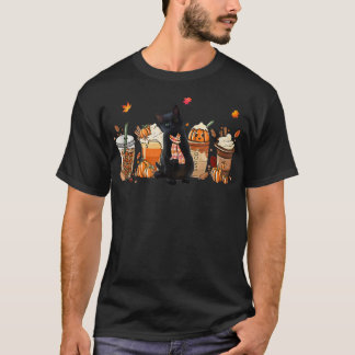 Svart katt Pumpkin Latte Fall Coffee höstsäsong T Shirt