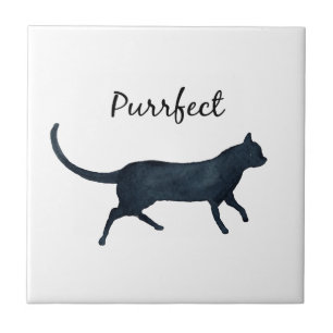 Svart katt "purrfect ", kakelplatta