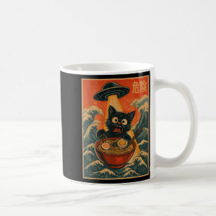 Svart Katt Ramen Alien Ufo Rolig Japansk Kawaii An Kaffemugg