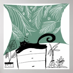 Svart katt Relaxing Plant Jungle Poster