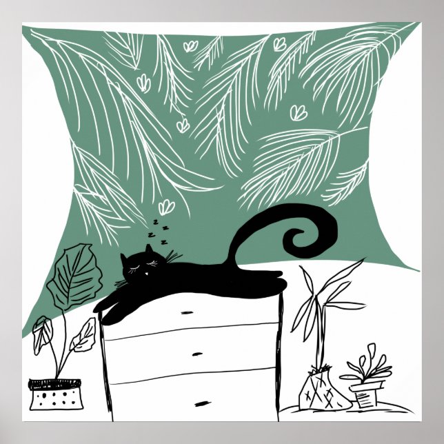 Svart katt Relaxing Plant Jungle Poster (Framsidan)