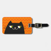 Svart Katt Resväskemärke Modern Chevron