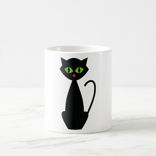 Svart katt Retro grönögd Halloween silhuett Kaffemugg (Skapare uppladdad)