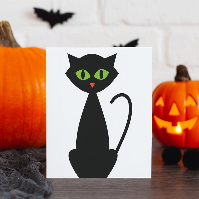 Svart katt retro grönögd Halloween siluett Inbjudningar (Skapare uppladdad)