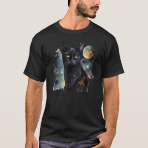 Svart katt retro kattälskare kattmåne kattmamma ka t shirt