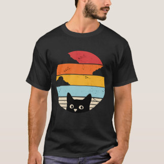 Svart katt retro solnedgång  t shirt