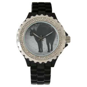 Svart katt Rhinestone Womens Black Wrist Armbandsur