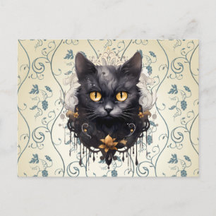 Svart Katt Rhinestones Löv Vindruvor Halloween Helg Vykort