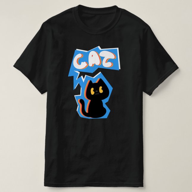 Svart katt-ritning t shirt (Design framsida)