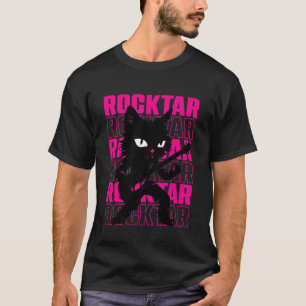 Svart Katt Rockstjärna - Rolig Katt Gitarrist Gita T Shirt