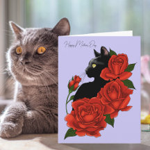 Svart katt röda rosor lavendel djärv mors dag