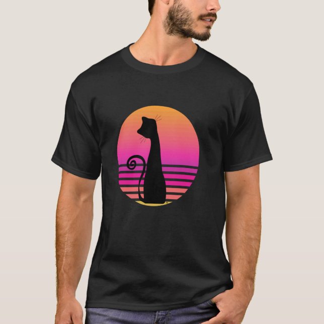 Svart Katt Rosa Circulo Kattälskare T Shirt (Framsida)
