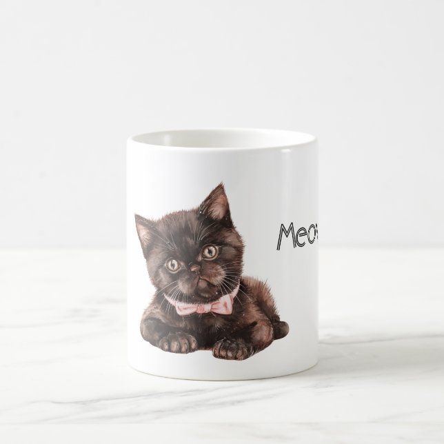 Svart Katt Rosa Slinga Kaffemugg (Center)